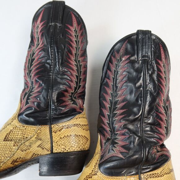 VTG Tony Lama Exotic Python Snakeskin Men\'s Western Cowboy Boots 9225 Size 8EE